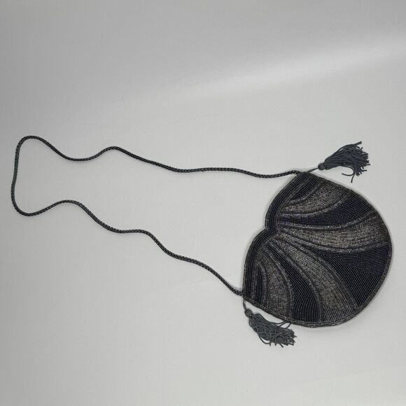 Beaded Purse Grey Elegant Small Shoulder Bag Theater Old Money Opera Cocktail - Picture 2 of 10